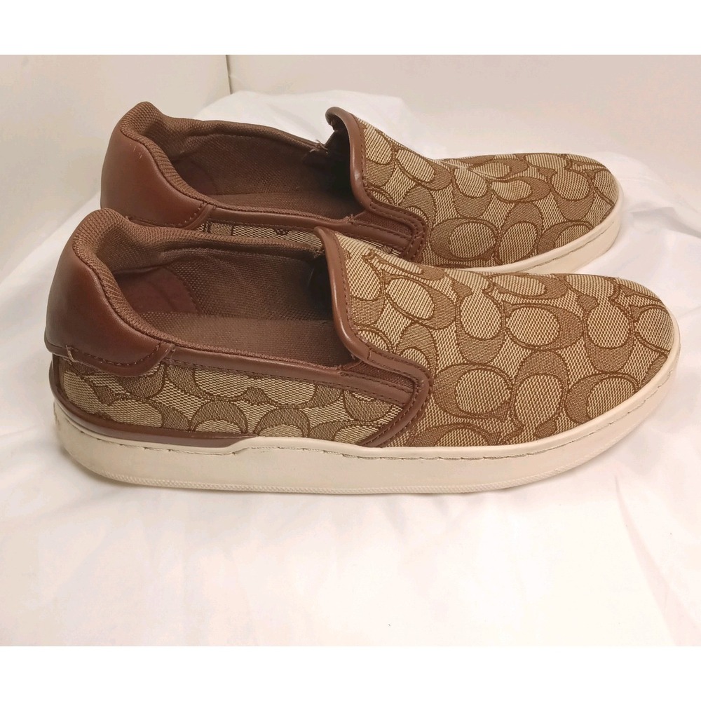 Coach Women Westlyn Slip On Sneakers Signature Canvas Brown Leather Size 6 M - Picture 2 of 7